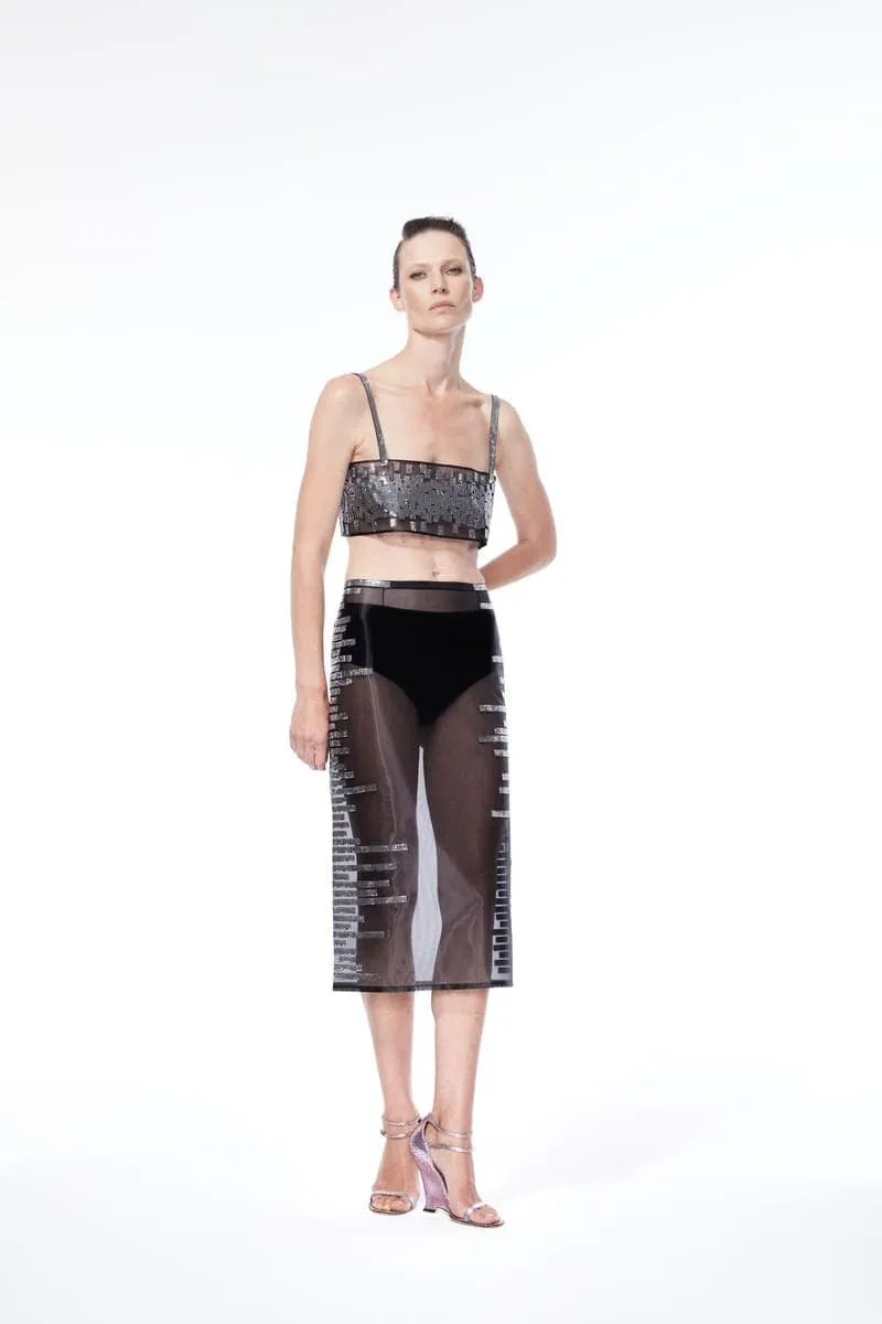 BLACK CRYSTAL PIXEL MIDI SKIRT