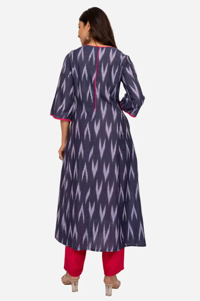 Blue And Grey Ikat Kurta Dress