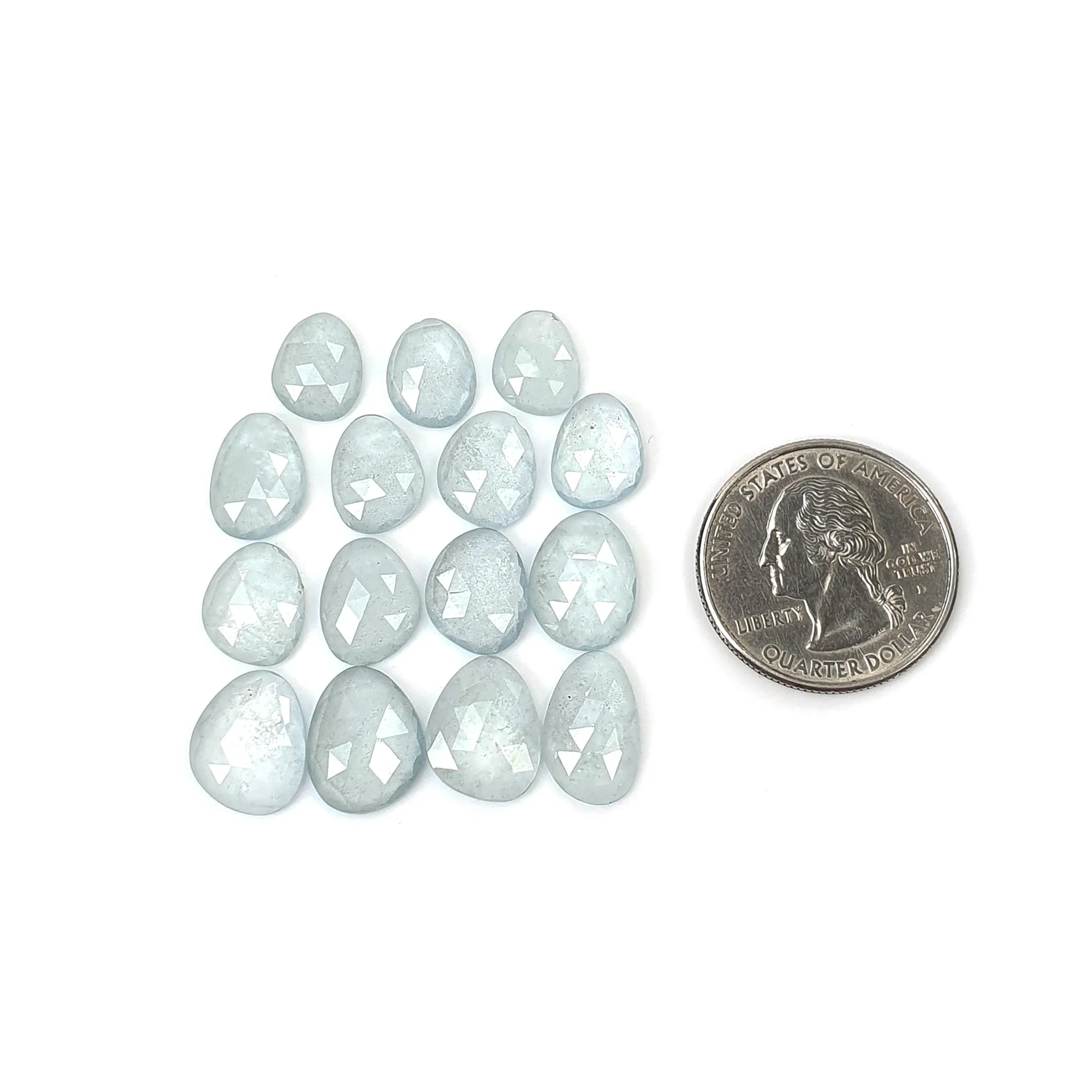 BLUE AQUAMARINE Gemstone Rose Cut : 38.75cts Natural Untreated Unheated Milky Aqua Uneven Shape 11*8mm - 14*11mm 15pcs