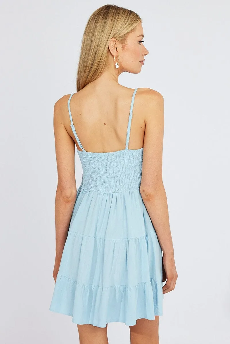 Blue Fit and Flare Dress Sleeveless Tiered