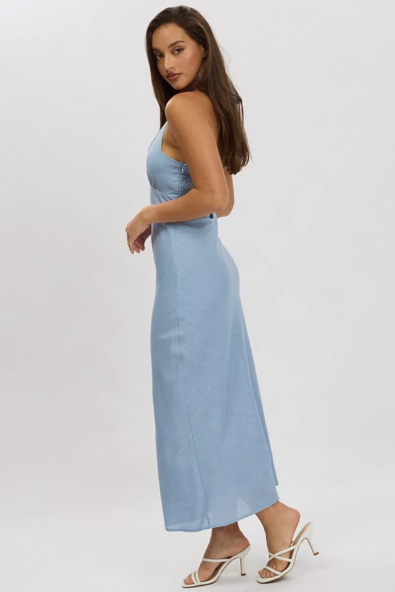 Blue Midi Dress Halter Neck