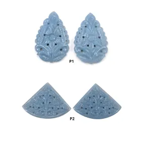 Blue Opal Gemstone Carving : Natural Color Enhanced Opal Hand Carved Pear & Uneven Shape Pairs