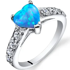 Blue Opal Heart Shape Sterling Silver Ring Size 5