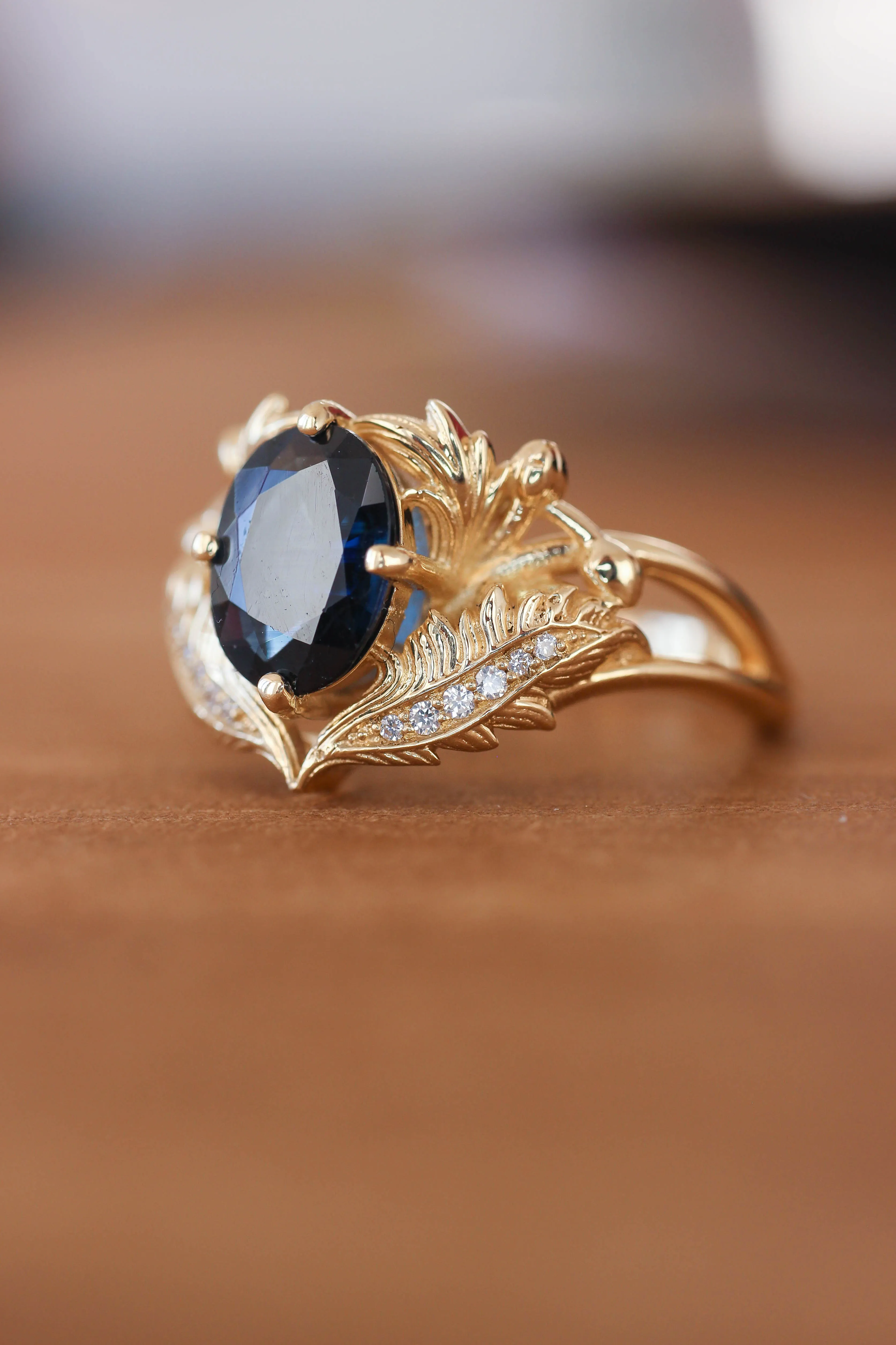 Blue sapphire and diamonds engagement ring / Adonis