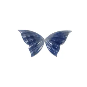 BLUE SAPPHIRE Gemstone Carving : 16.75cts Natural Untreated Sapphire Hand Carved BUTTERFLY 22*13mm Pair (With Video)