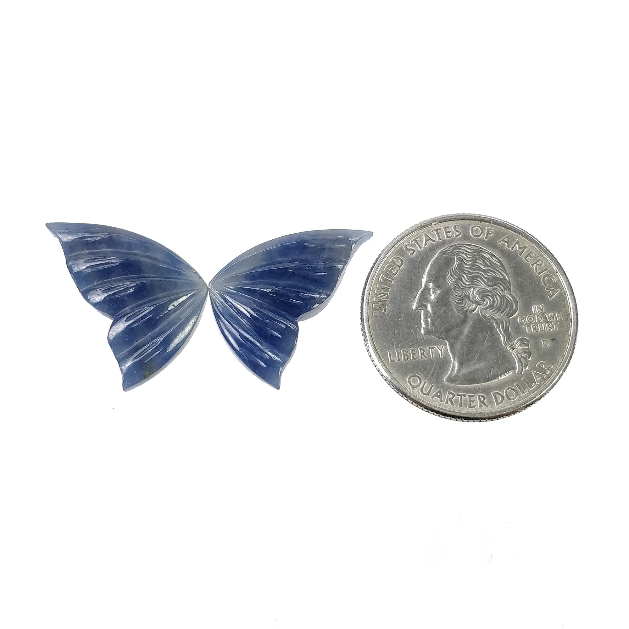 BLUE SAPPHIRE Gemstone Carving : 16.75cts Natural Untreated Sapphire Hand Carved BUTTERFLY 22*13mm Pair (With Video)