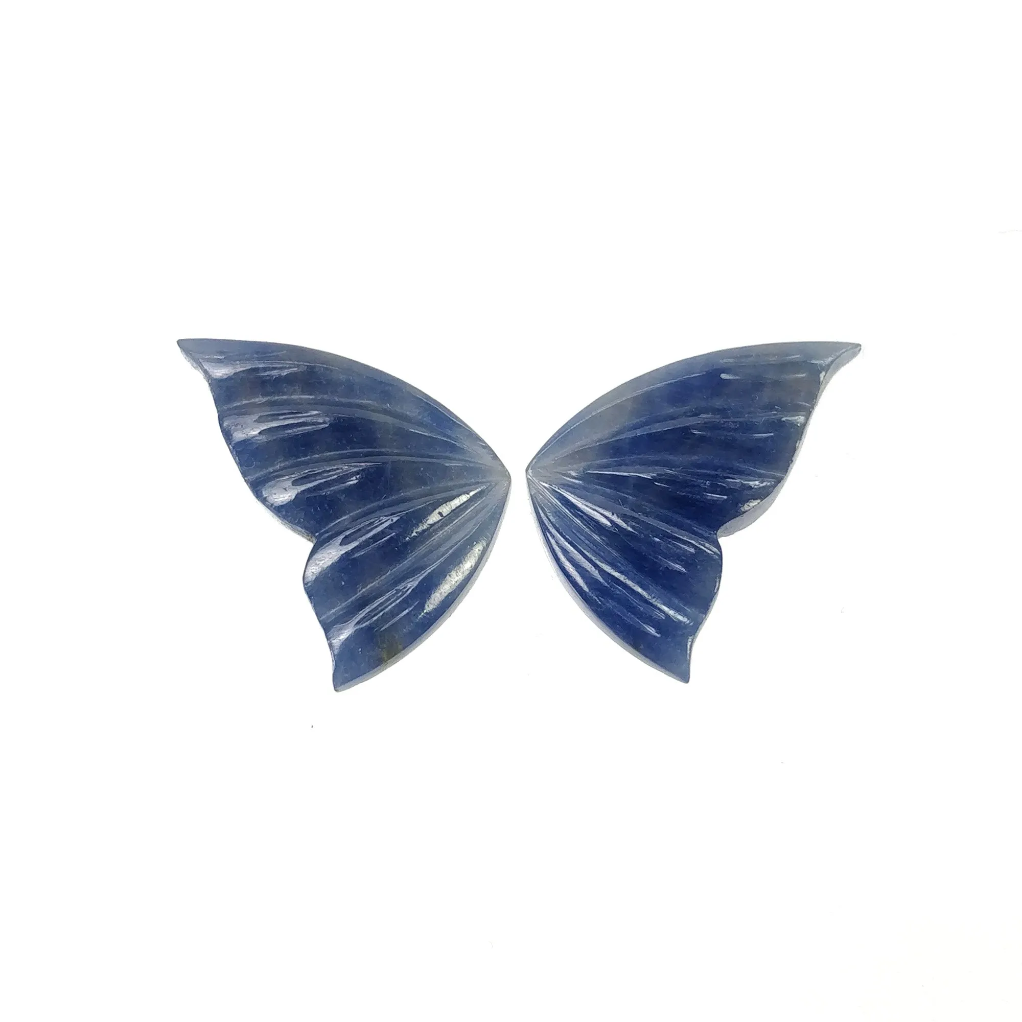 BLUE SAPPHIRE Gemstone Carving : 16.75cts Natural Untreated Sapphire Hand Carved BUTTERFLY 22*13mm Pair (With Video)