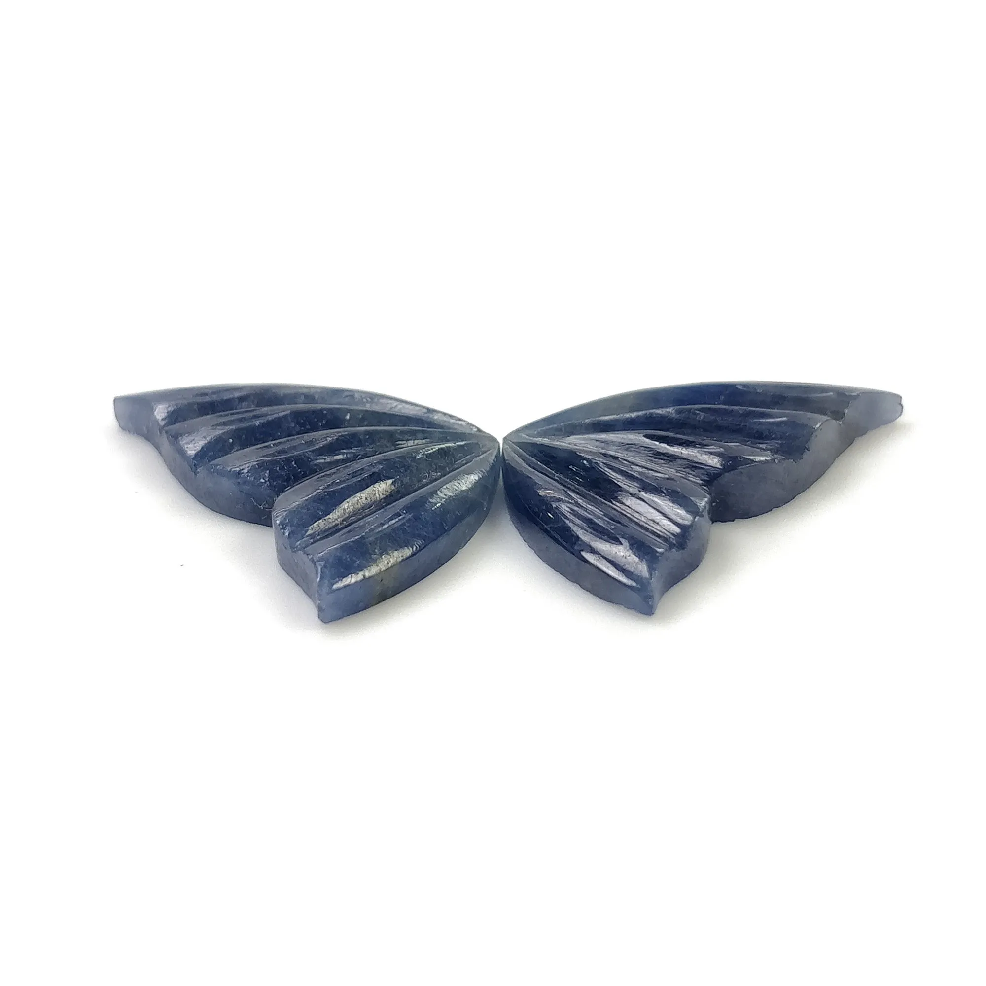 BLUE SAPPHIRE Gemstone Carving : 16.75cts Natural Untreated Sapphire Hand Carved BUTTERFLY 22*13mm Pair (With Video)