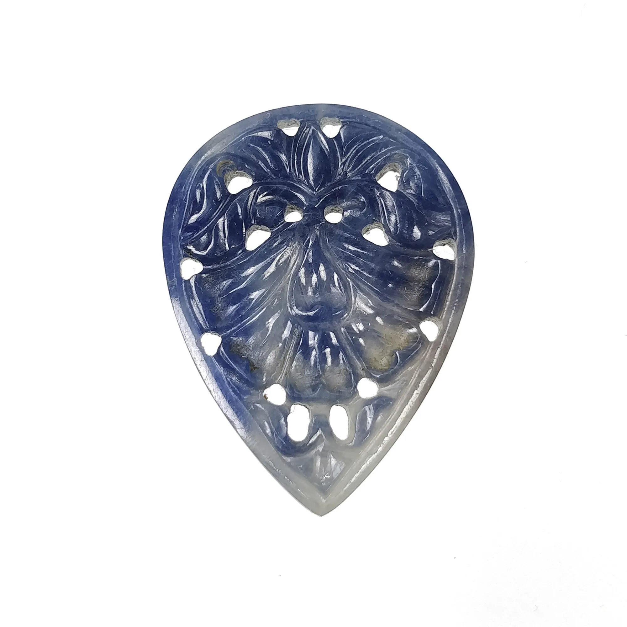 BLUE SAPPHIRE Gemstone Carving : 20.00cts Natural Untreated Unheated Sapphire Hand Carved Pear Shape 31*23mm (With Video)