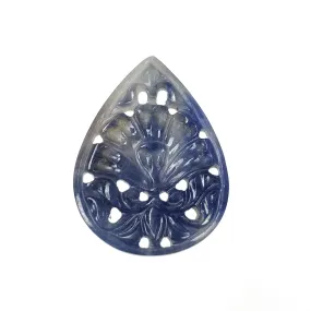 BLUE SAPPHIRE Gemstone Carving : 20.00cts Natural Untreated Unheated Sapphire Hand Carved Pear Shape 31*23mm (With Video)