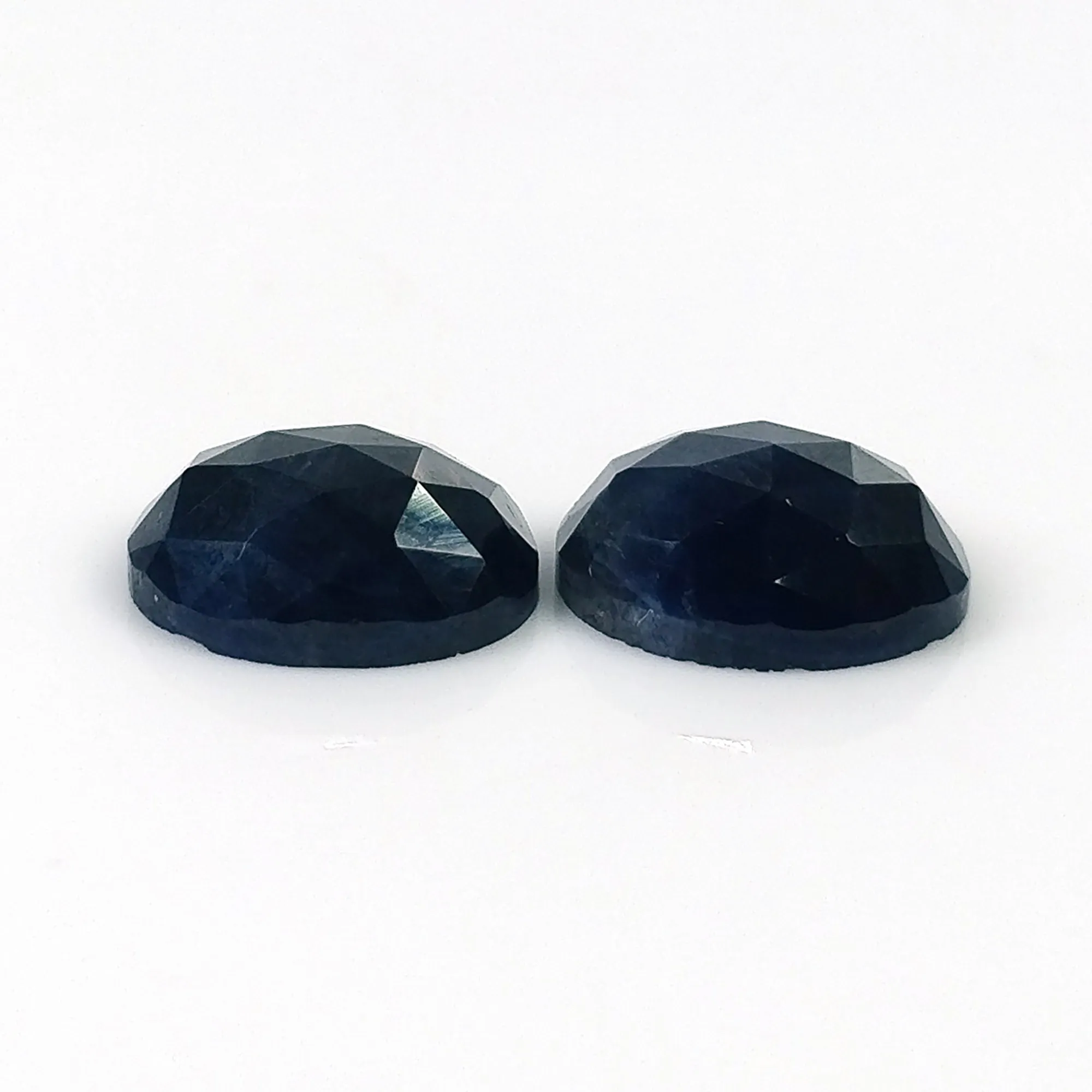 BLUE SAPPHIRE Gemstone Rose Cut : 8.60cts Natural Untreated Unheated Sapphire Oval Shape 11*9mm Pair (With Video)