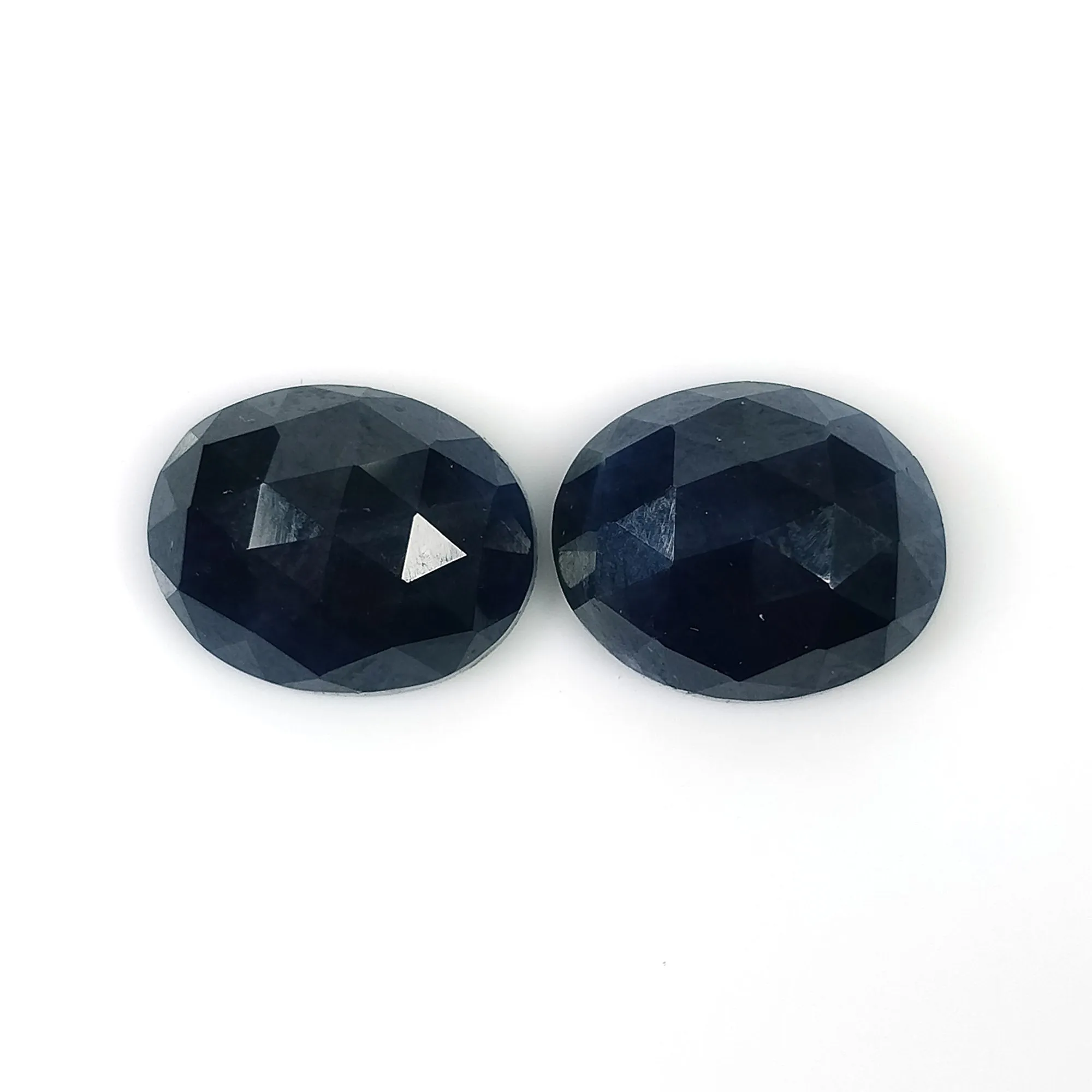 BLUE SAPPHIRE Gemstone Rose Cut : 8.60cts Natural Untreated Unheated Sapphire Oval Shape 11*9mm Pair (With Video)