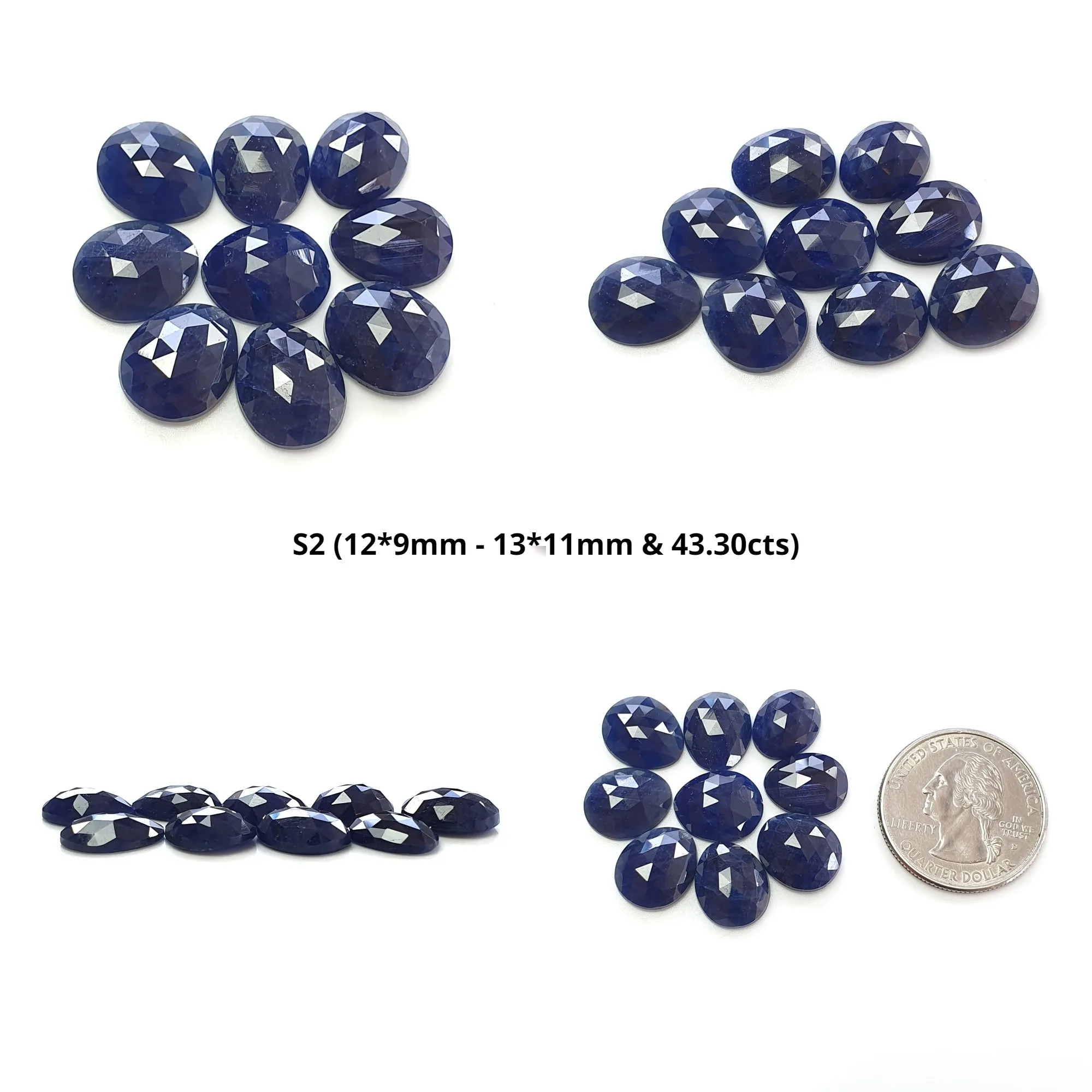 Blue Sapphire Gemstone Rose Cut : Natural Untreated Unheated Blue Sapphire Egg Shape 3pcs Set