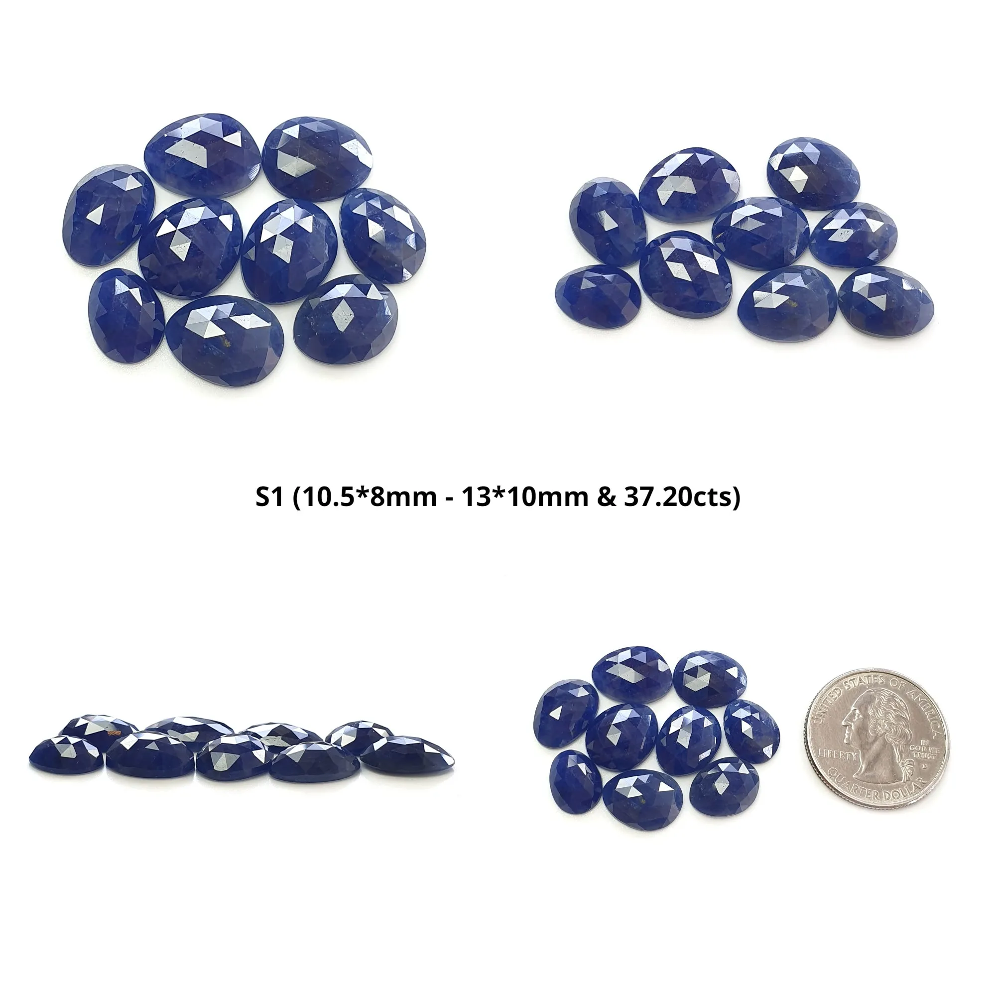 Blue Sapphire Gemstone Rose Cut : Natural Untreated Unheated Blue Sapphire Egg Shape 3pcs Set