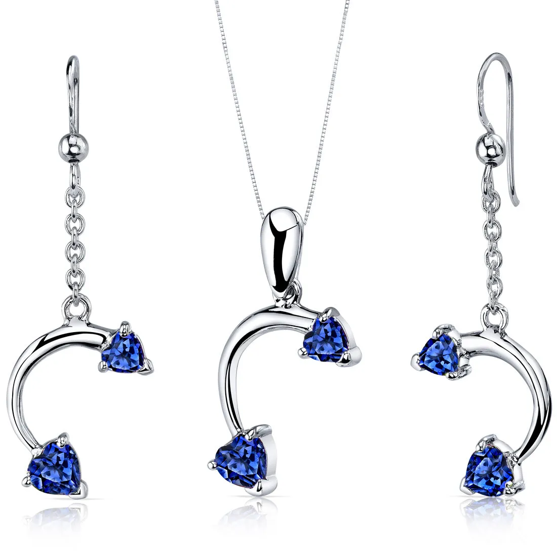 Blue Sapphire Pendant Earrings Set Sterling Silver