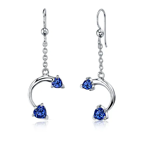 Blue Sapphire Pendant Earrings Set Sterling Silver