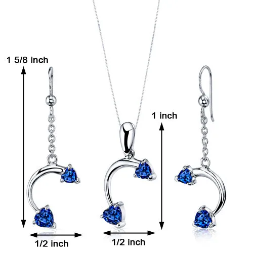 Blue Sapphire Pendant Earrings Set Sterling Silver