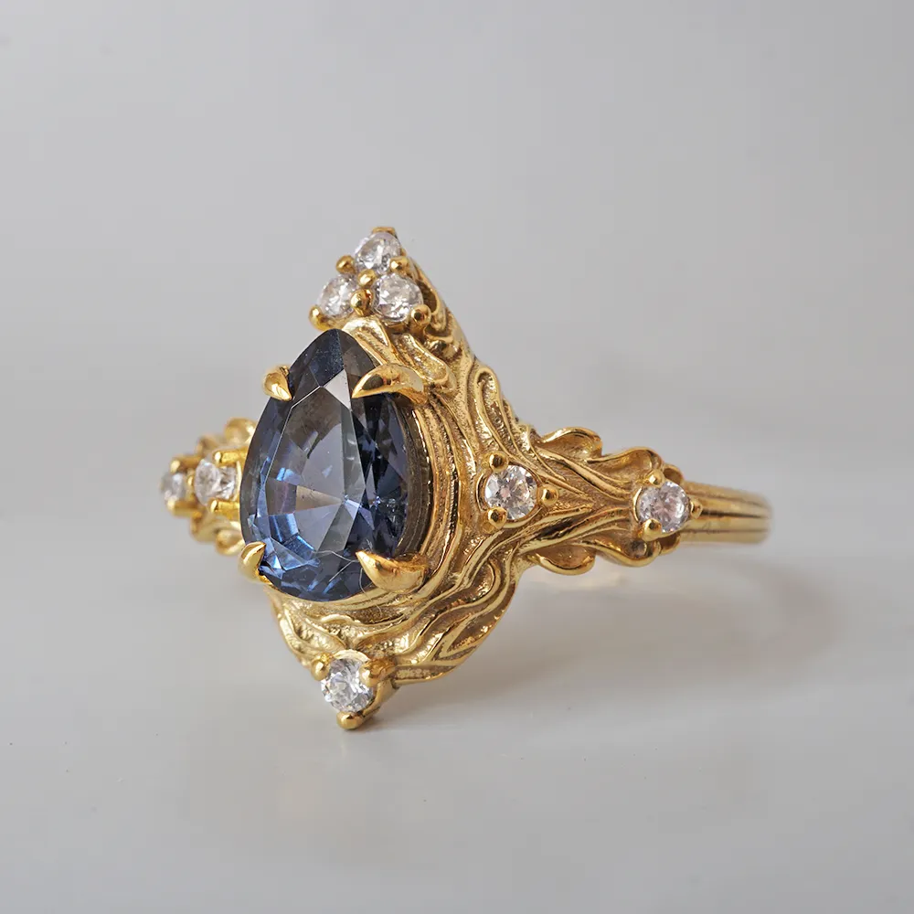 Blue Spinel Nature Ring in 14K and 18K Gold