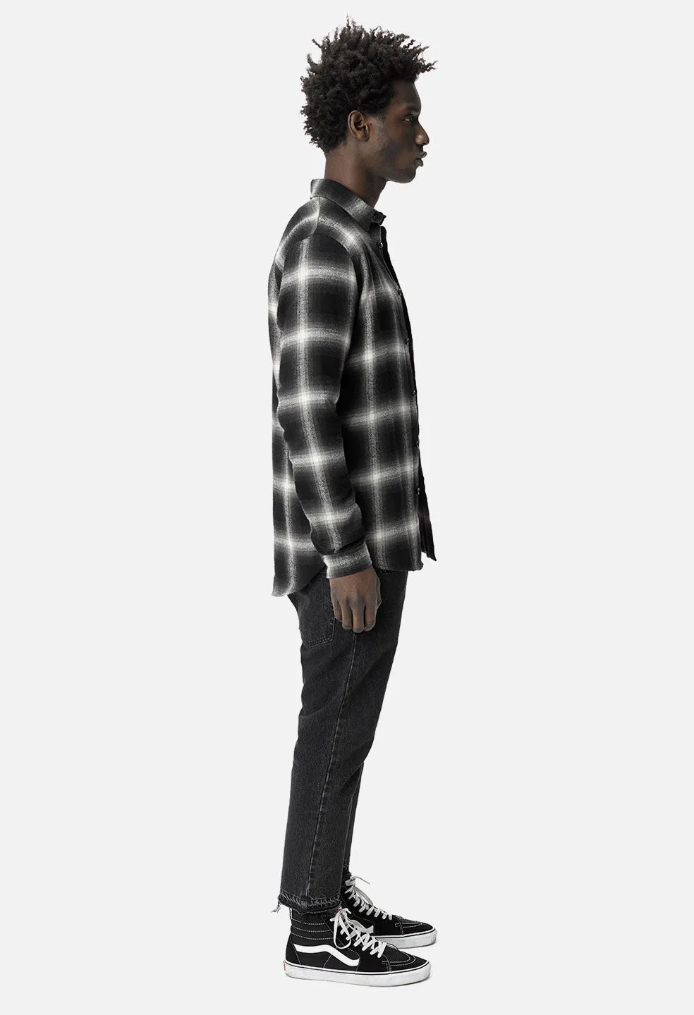 Brushed Flannel Button Up / Black x Natural Plaid