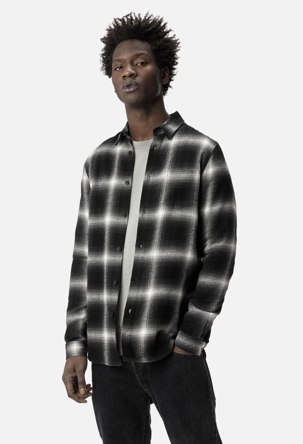 Brushed Flannel Button Up / Black x Natural Plaid