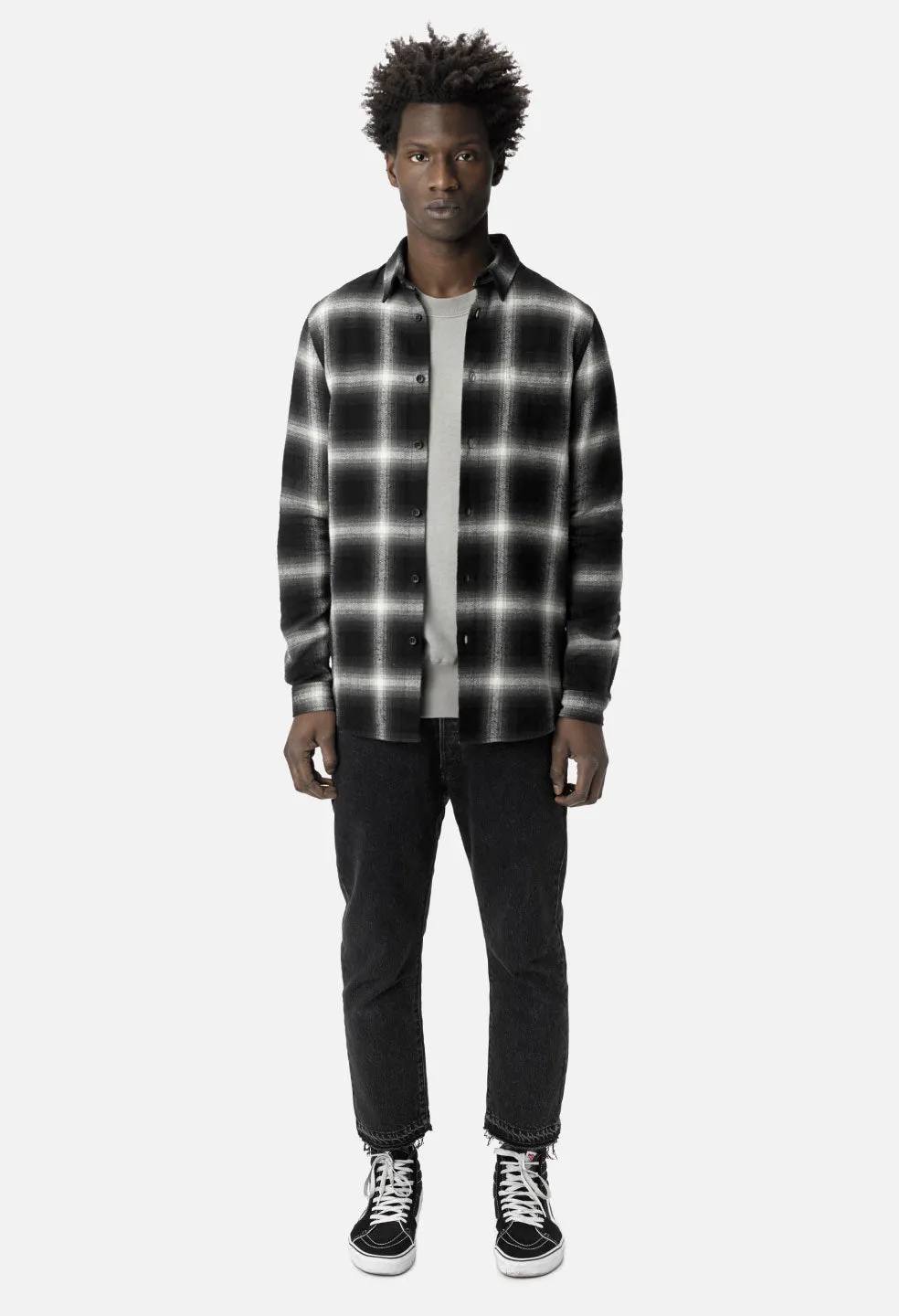 Brushed Flannel Button Up / Black x Natural Plaid