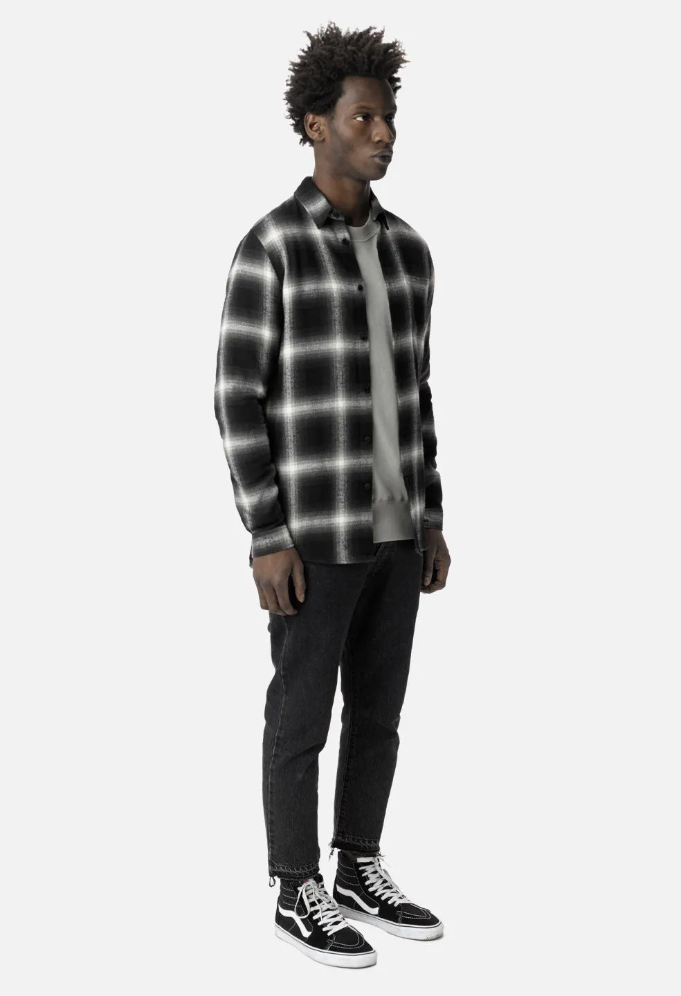 Brushed Flannel Button Up / Black x Natural Plaid