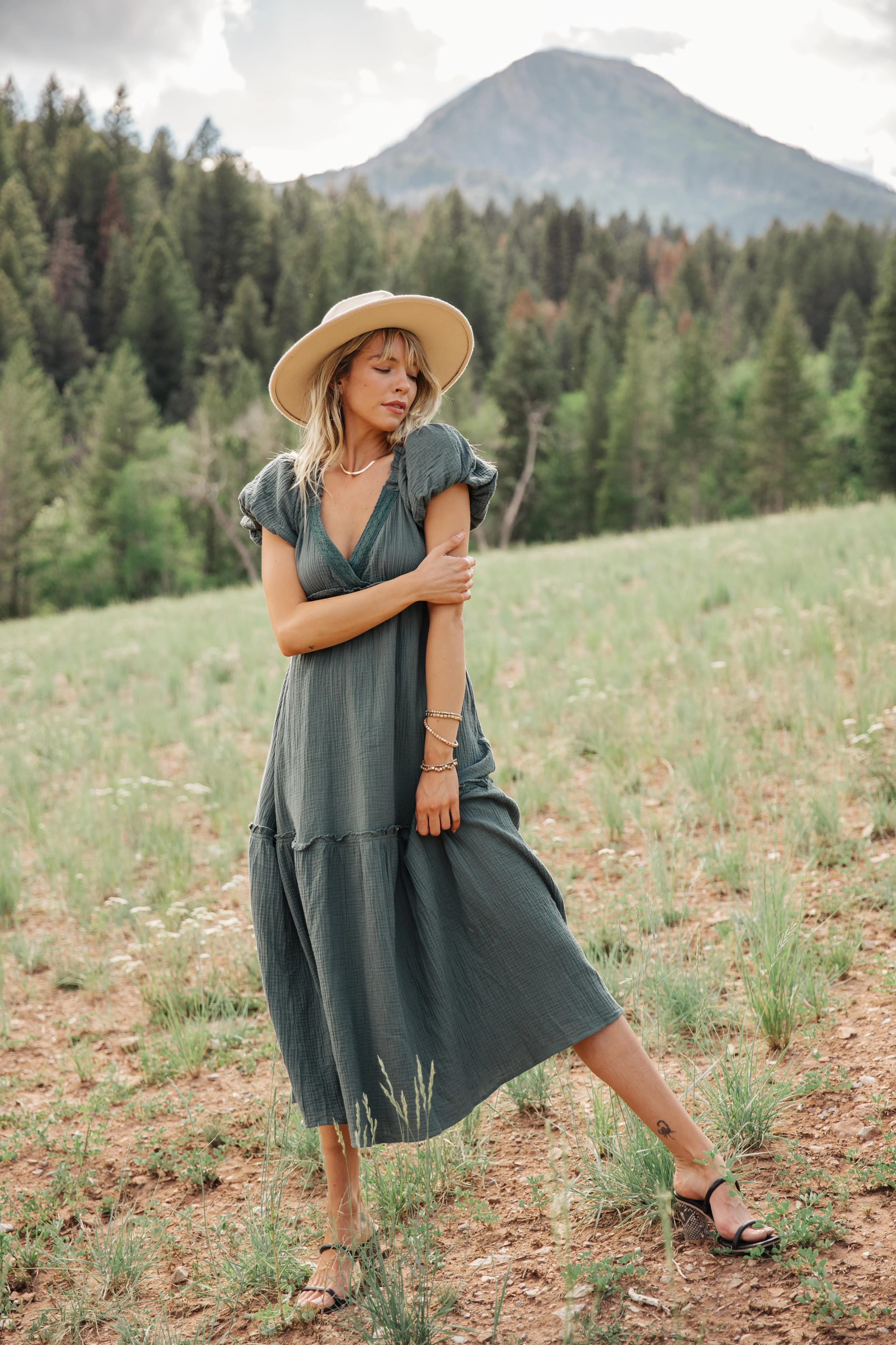 Capulet Puff Sleeve Maxi Dress in Green