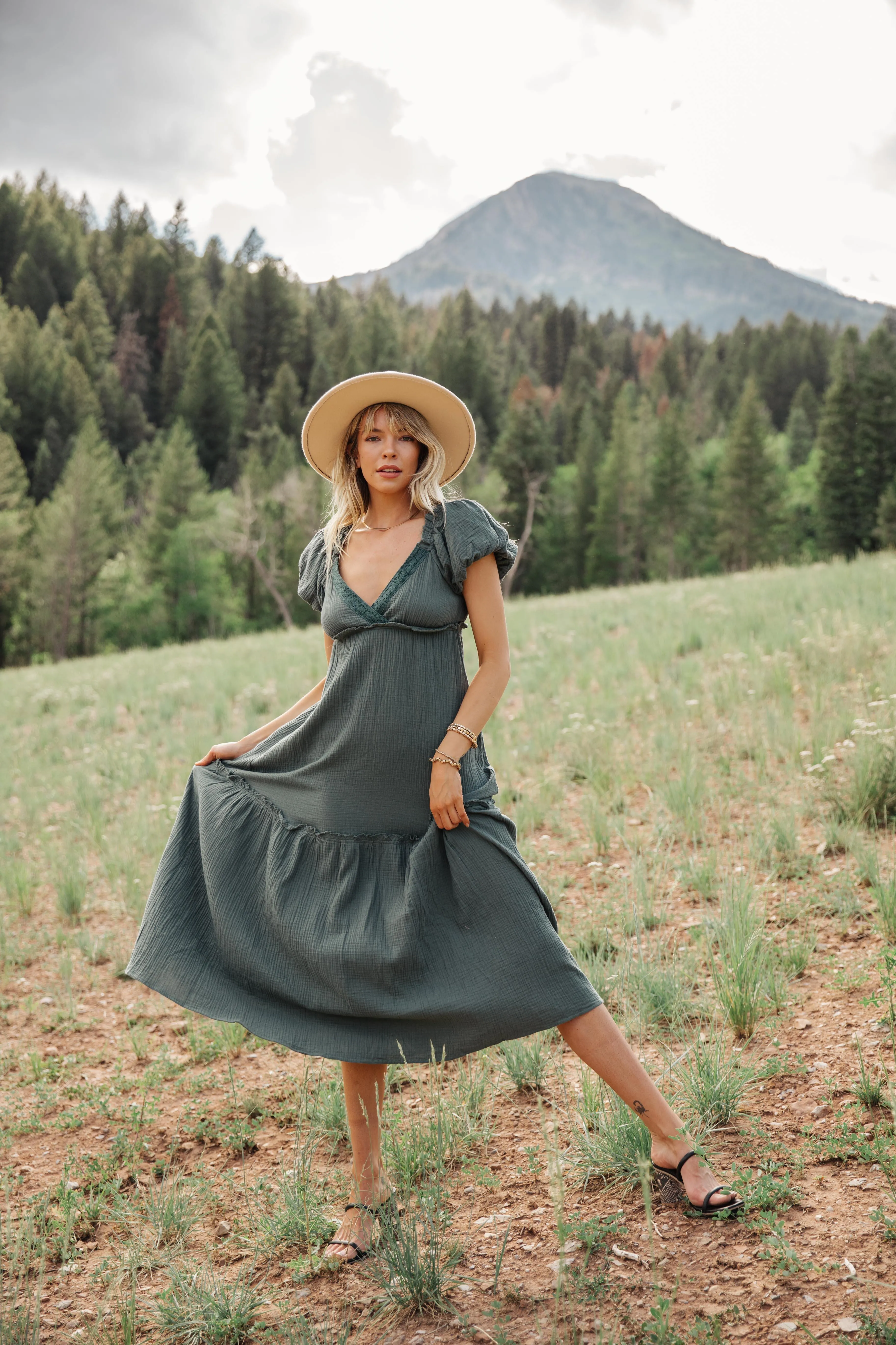 Capulet Puff Sleeve Maxi Dress in Green