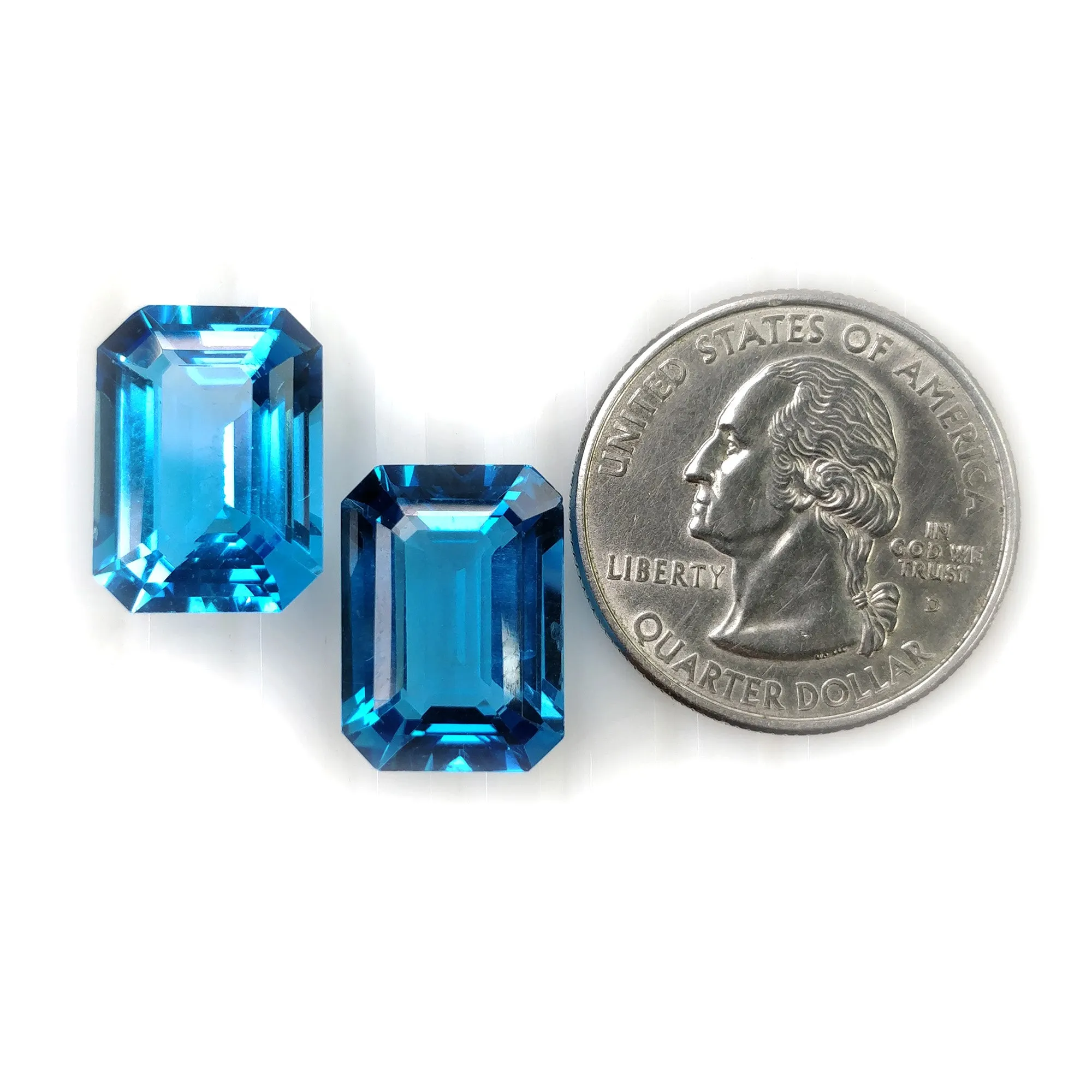 CERTIFIED BLUE TOPAZ Gemstone Normal Cut : 24.30cts Natural Unheated Topaz Octagon Shape 15.96*11.66mm Pair