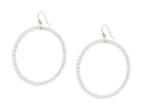 Chan Luu 2.25 Inch Silver Hoop Earrings in White Iridescent Crystals