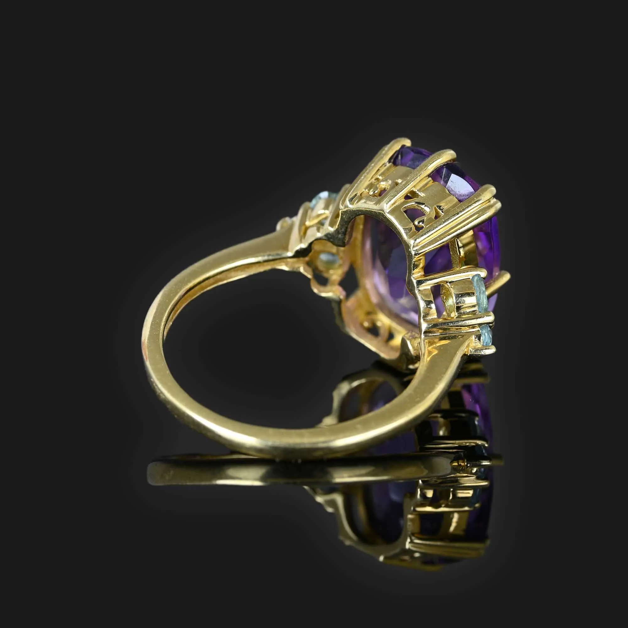 Checkerboard Cut Amethyst and Blue Topaz Ring in 14k Gold