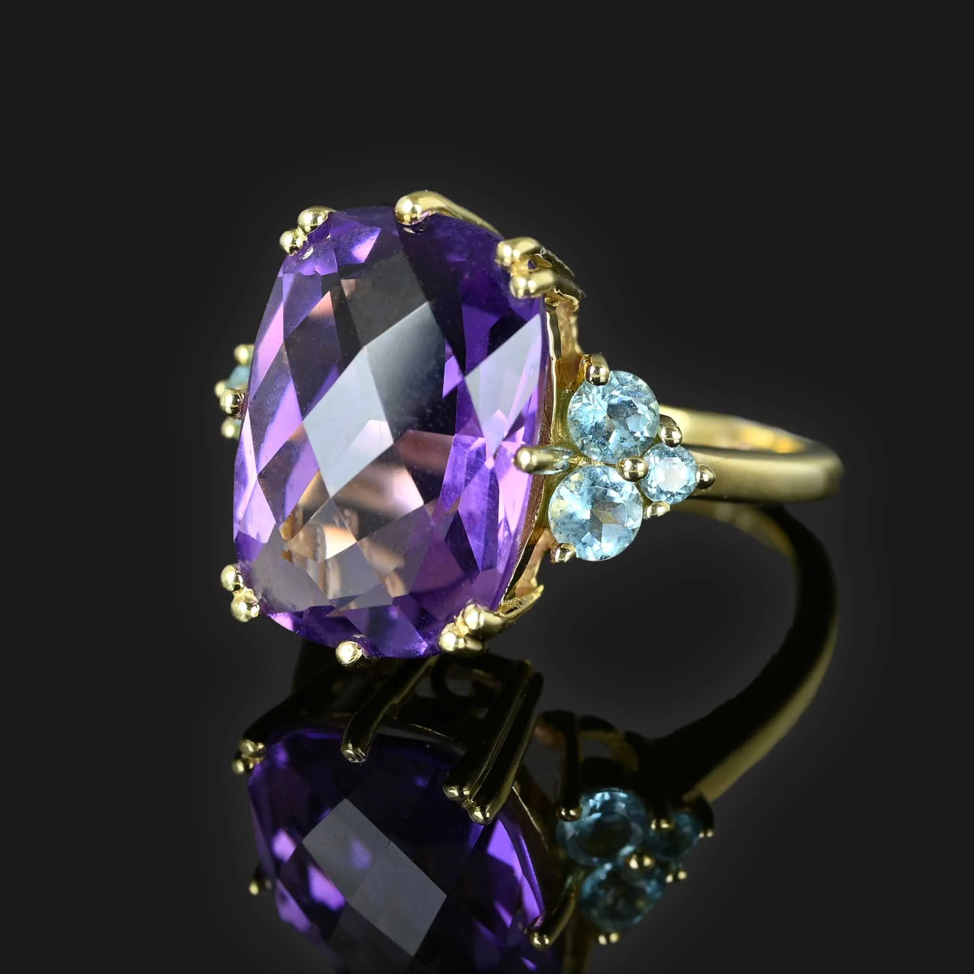 Checkerboard Cut Amethyst and Blue Topaz Ring in 14k Gold