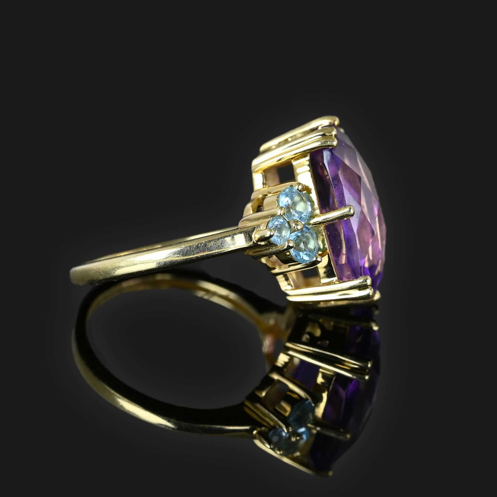 Checkerboard Cut Amethyst and Blue Topaz Ring in 14k Gold