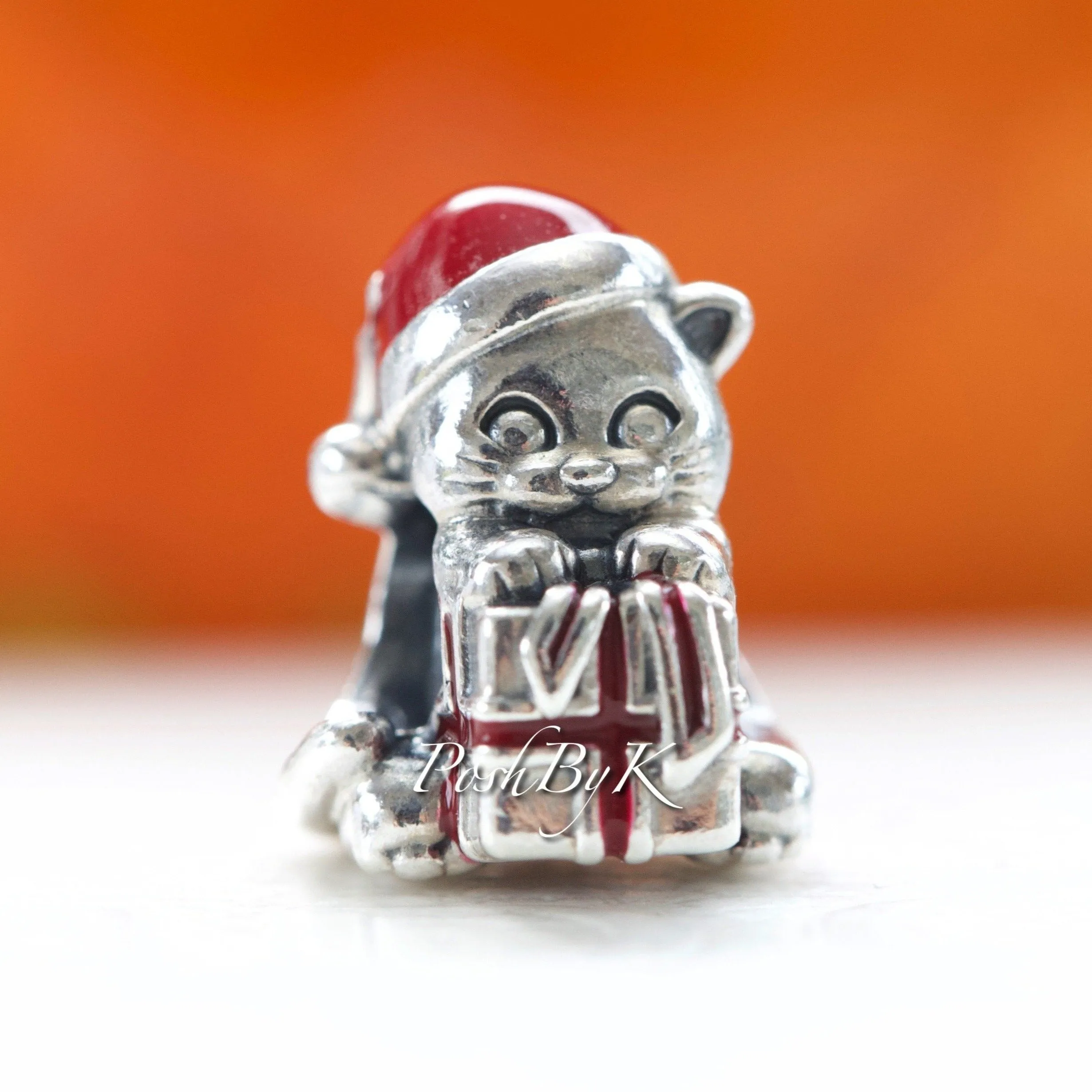 Christmas Kitten Berry Red Enamel Bead Charm 792007EN39