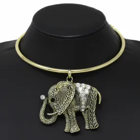 Chunky Elephant Pendant Short Collar Necklace