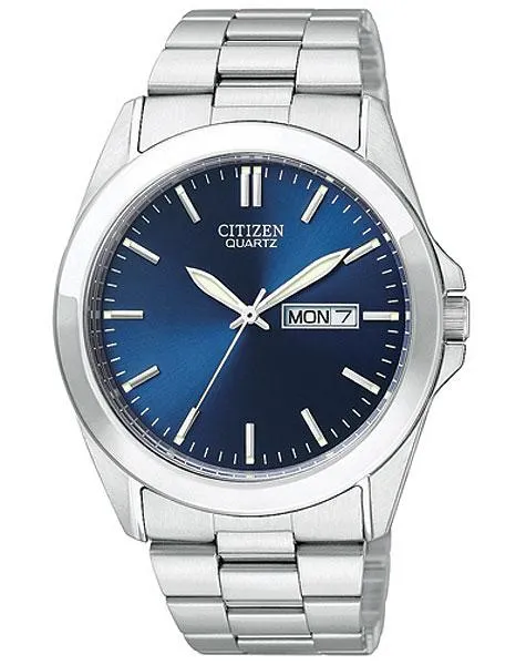 Citizen Quartz Mens Day/Date Watch - Blue Dial - Steel Case and Bracelet