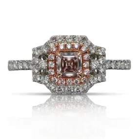 COPPELIA HALO ASSCHER CUT FANCY PINK DIAMOND ENGAGEMENT RING 18K ROSE WHITE GOLD GIA CERTIFIED 0.35 CT BY MIKE NEKTA