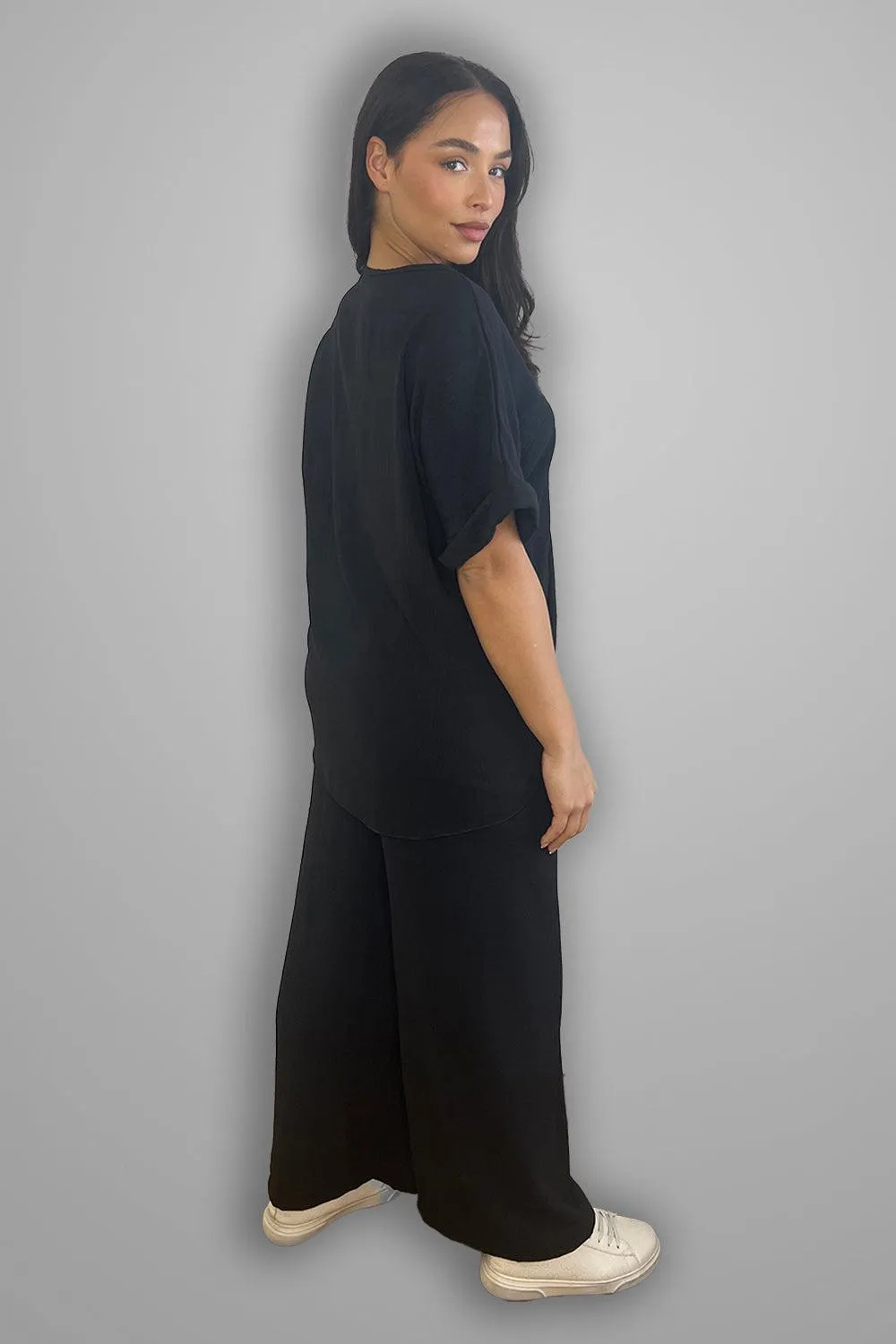 Crepe Twisted Neckline Comfy Fit Tunic And Trousers Set