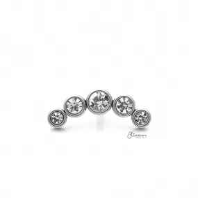 Curved 5 Round Crystals Top Cartilage Barbell Stud - Silver