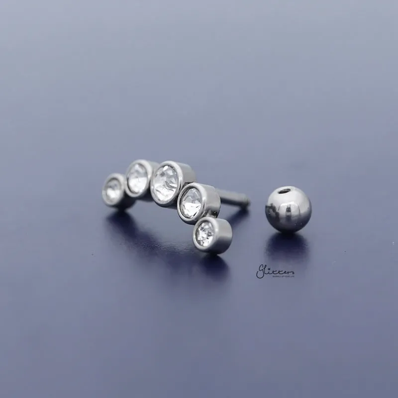 Curved 5 Round Crystals Top Cartilage Barbell Stud - Silver