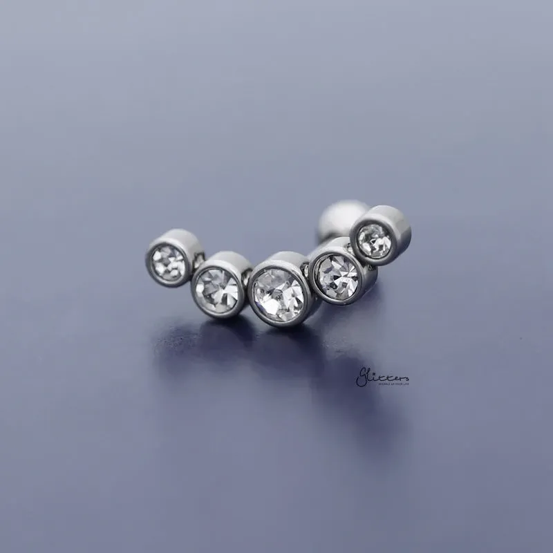 Curved 5 Round Crystals Top Cartilage Barbell Stud - Silver