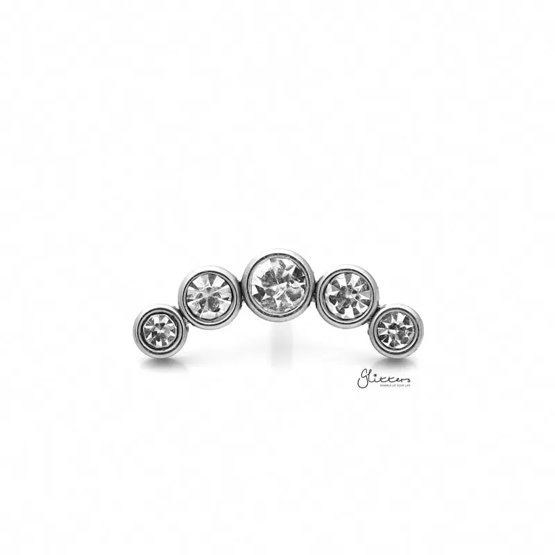 Curved 5 Round Crystals Top Cartilage Barbell Stud - Silver