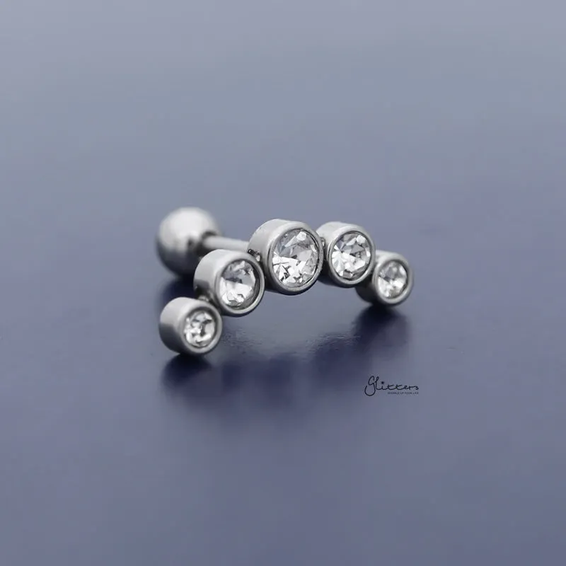 Curved 5 Round Crystals Top Cartilage Barbell Stud - Silver