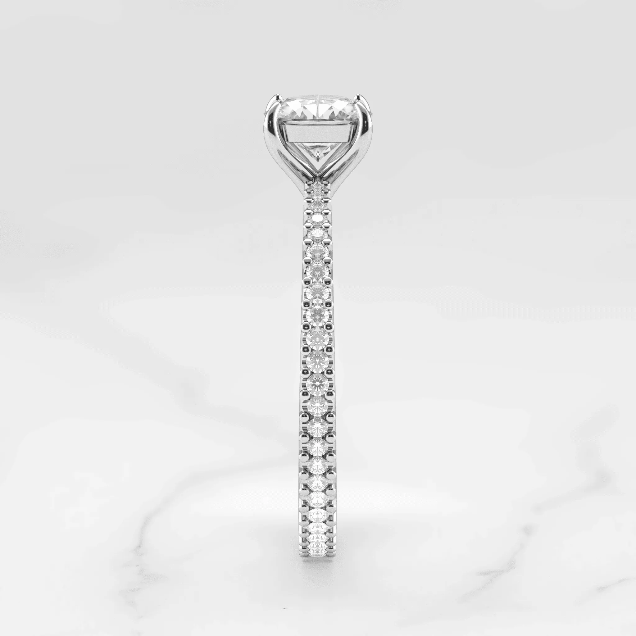 Cushion Full Pave Tapered Diamond Ring