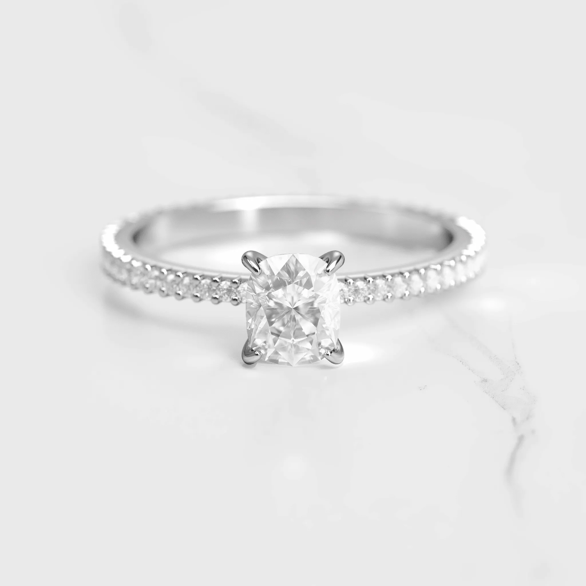 Cushion Full Pave Tapered Diamond Ring