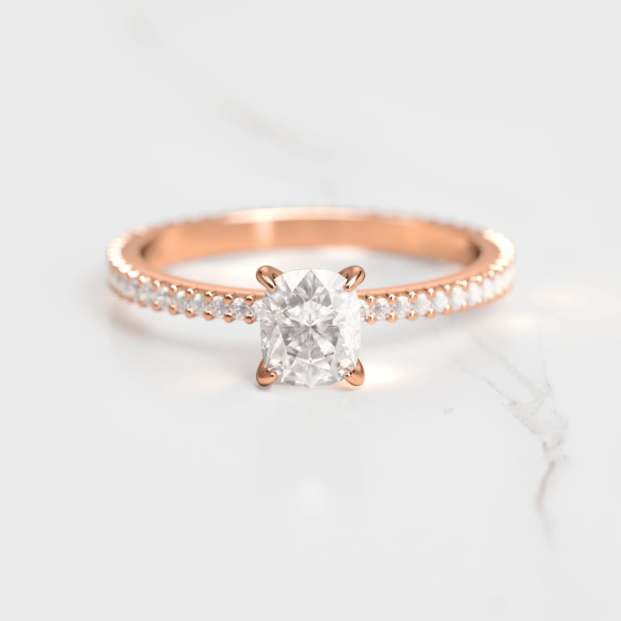 Cushion Full Pave Tapered Diamond Ring