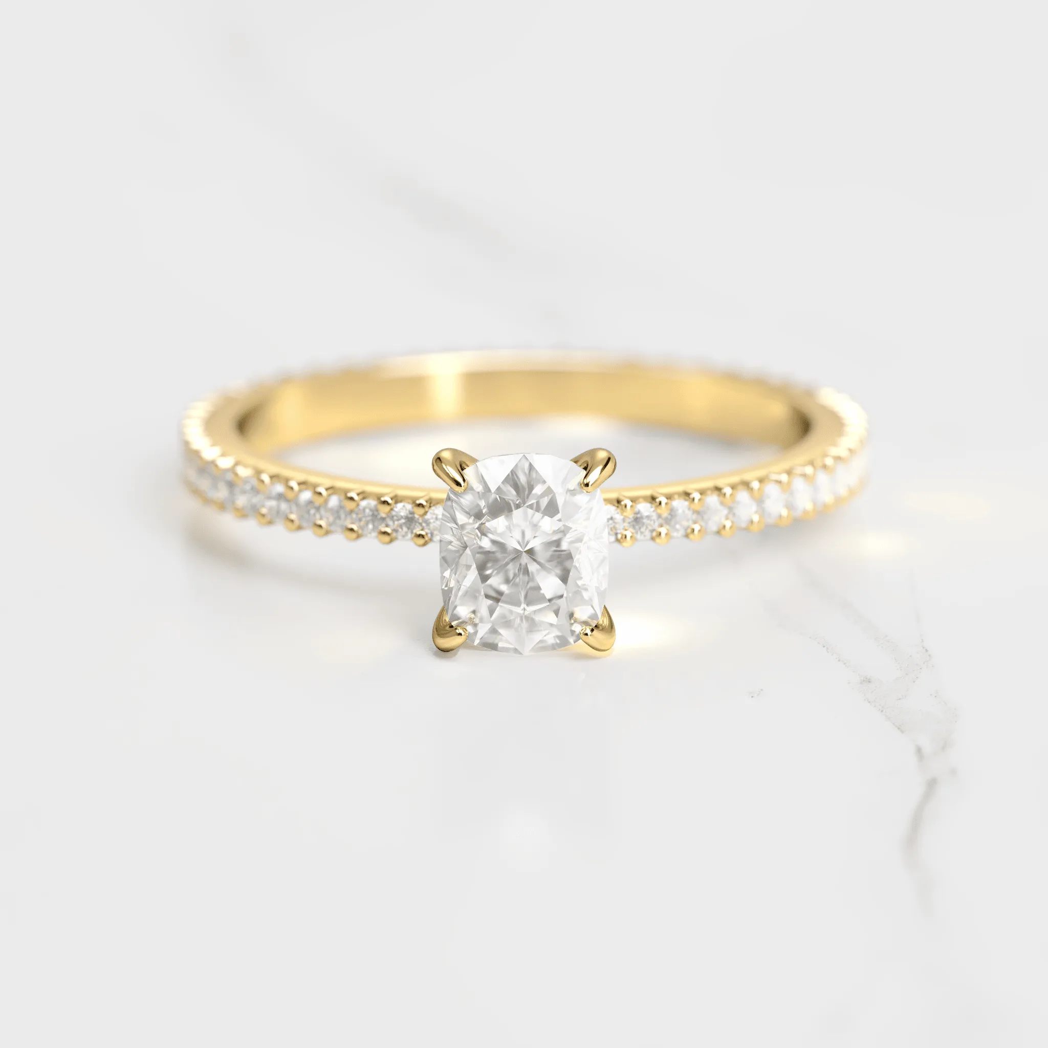 Cushion Full Pave Tapered Diamond Ring