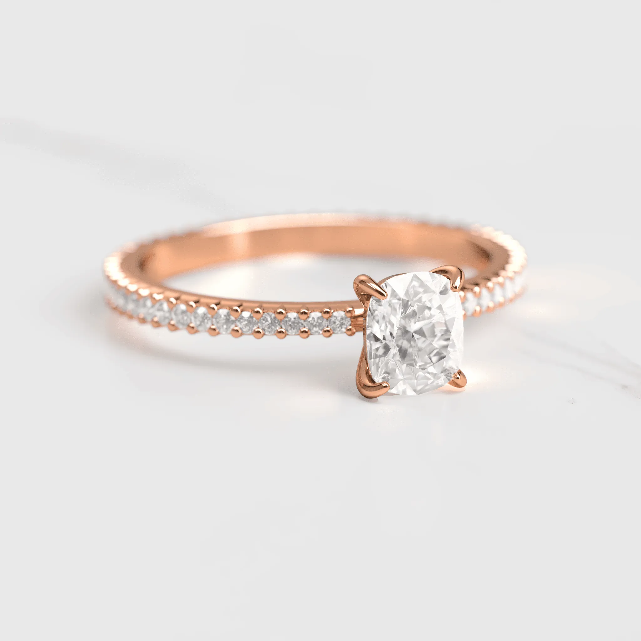 Cushion Full Pave Tapered Diamond Ring