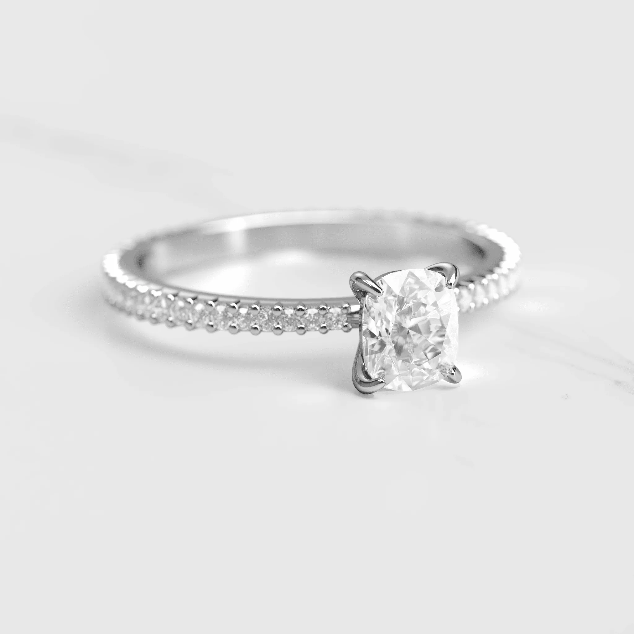 Cushion Full Pave Tapered Diamond Ring