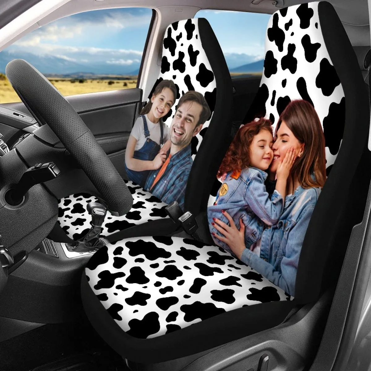 Custom Fanily Photo Car Seat Cover Full Set Universal Auto Waterproof Front Seat Protector